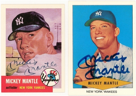 Mickey Mantle Signed Reprint Cards Pair (2) - JSA